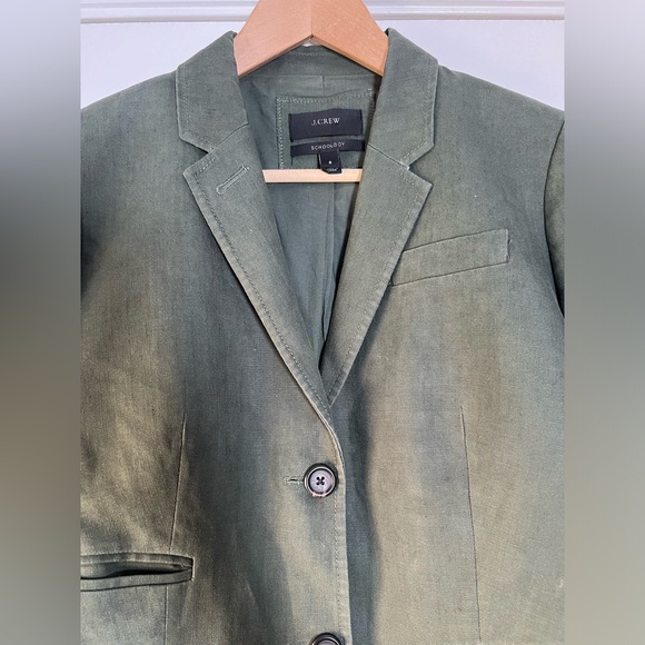 J. Crew Schoolboy Blazer Army Olive Green Linen Classic Neutral Preppy Size 8 - Picture 5 of 14
